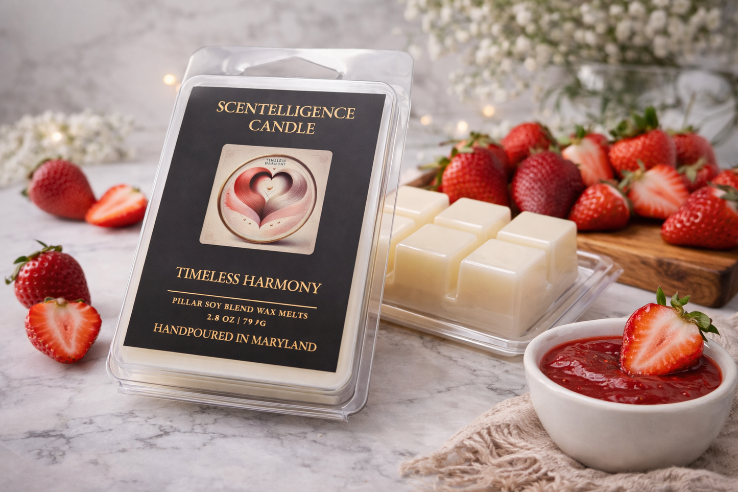 Timeless Harmony Wax Melt – Strawberry, Cheesecake & Soft Woods