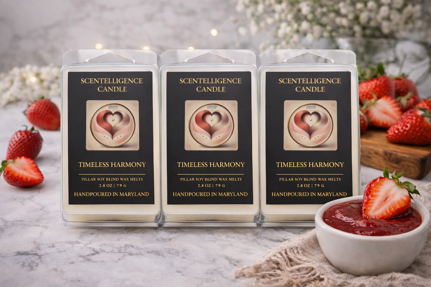 Timeless Harmony Wax Melt – Strawberry, Cheesecake & Soft Woods