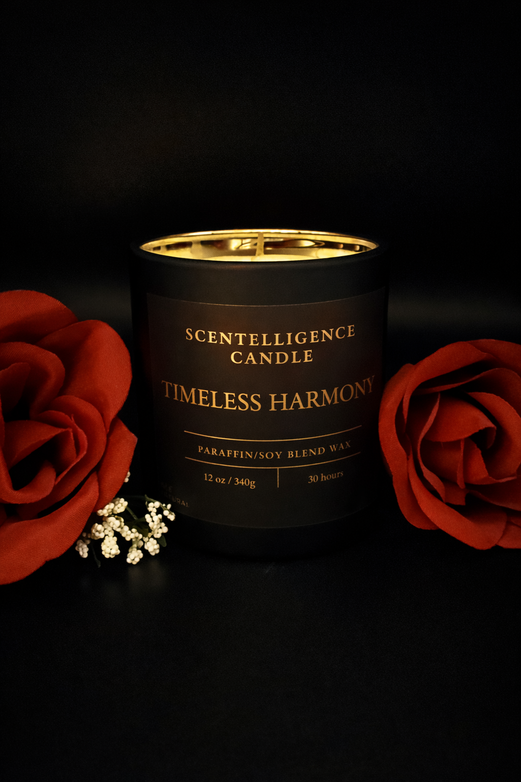 Timeless Harmony Candle – 12oz Hand-Poured | Strawberry Cheesecake & Cedar Blanc Paraffin/Soy Blend